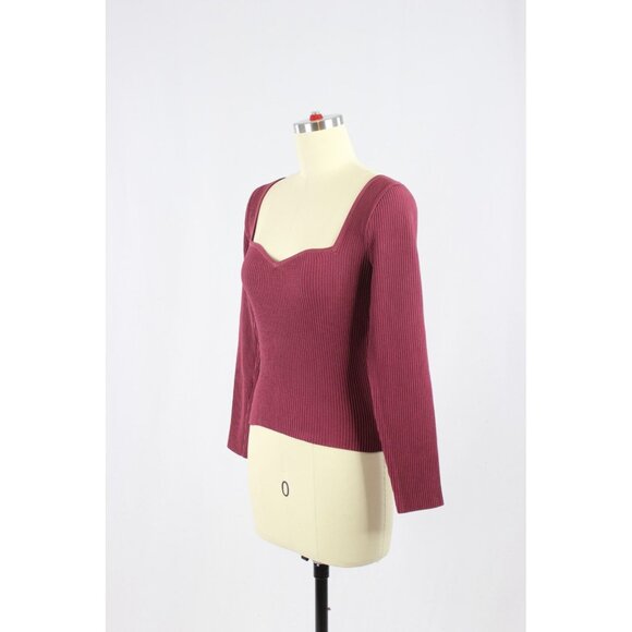NWOT Aritzia BABATON Sculpt Knit Burgundy Sweetheart Long Sleeve Top, Size S - Picture 4 of 16